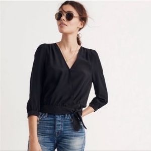 Madewell Silk V Neck Side Tie Blouse